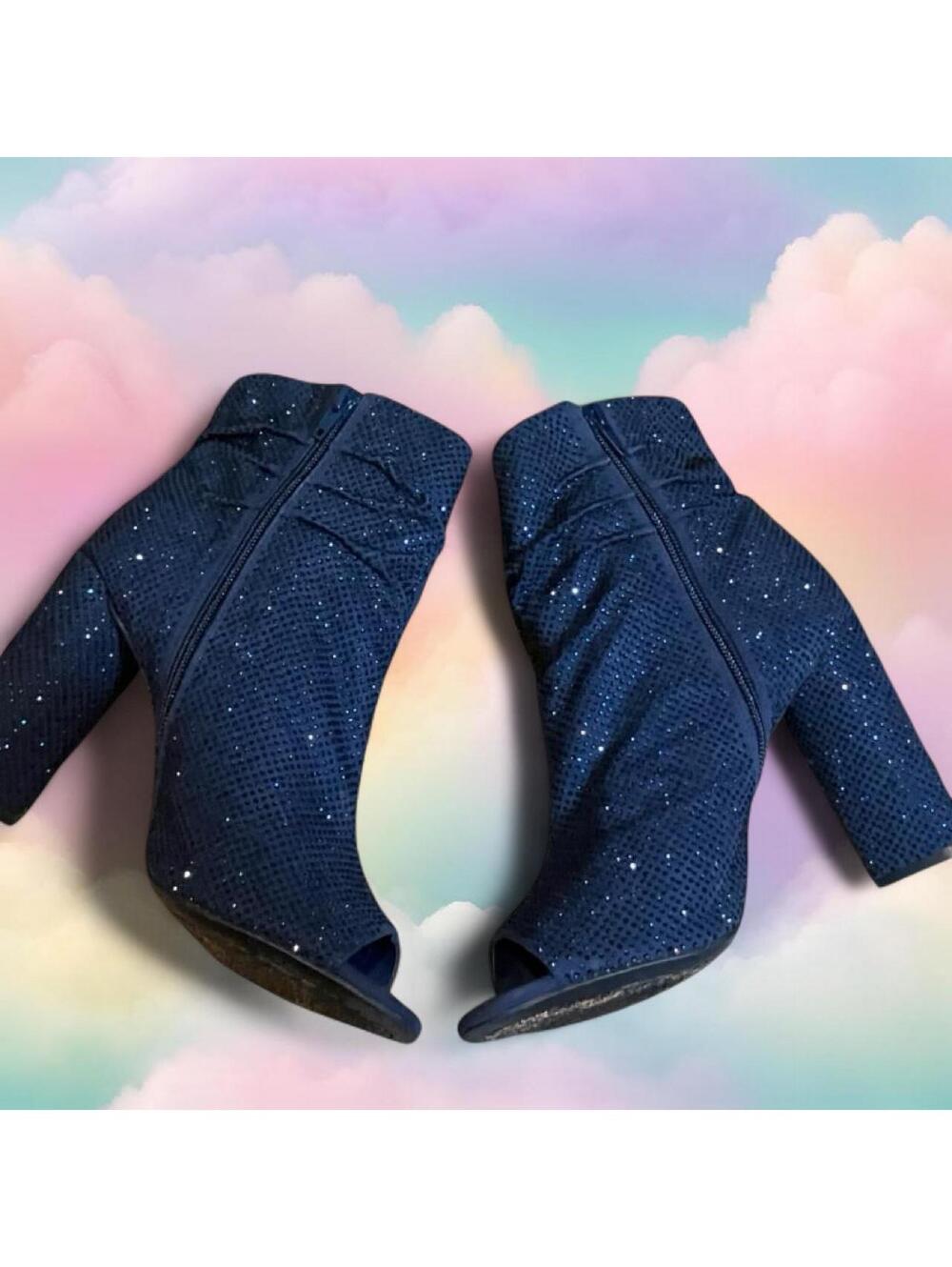 Gianni Bini 'Maresh' navy blue glittery ankle boots with a chunky heel
